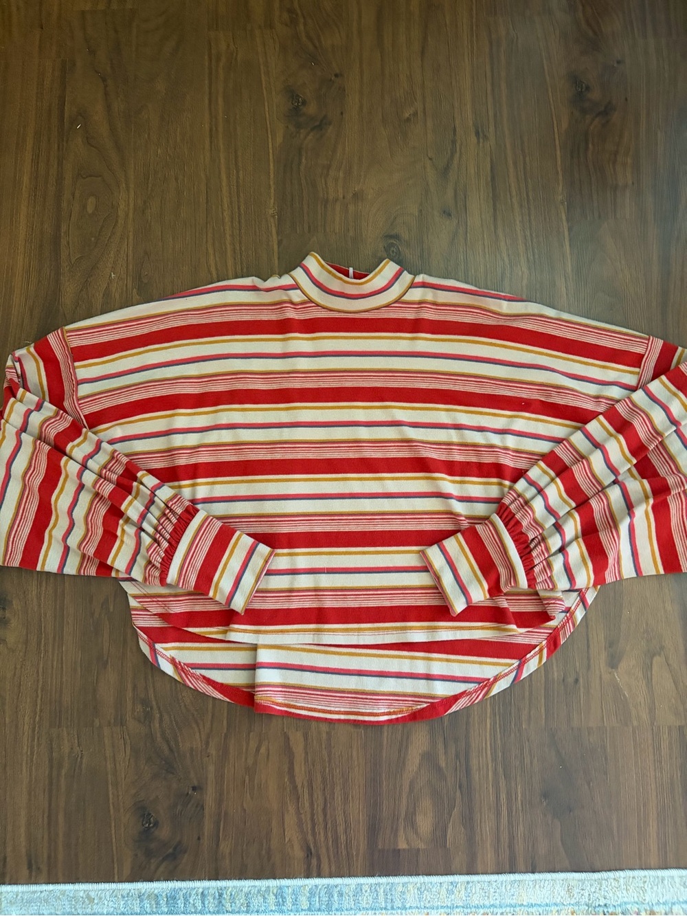 Free People Red and Cream Striped Mock Neck Sweater